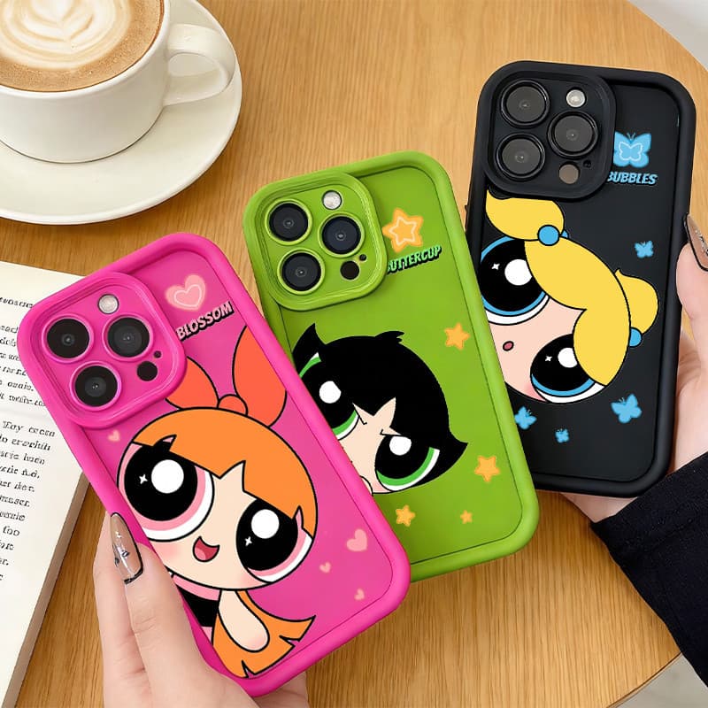 Silicone macio Capinha para iPhone 17/16/15 Pro Max Capa de celular antiderrapante com desenho de menininha