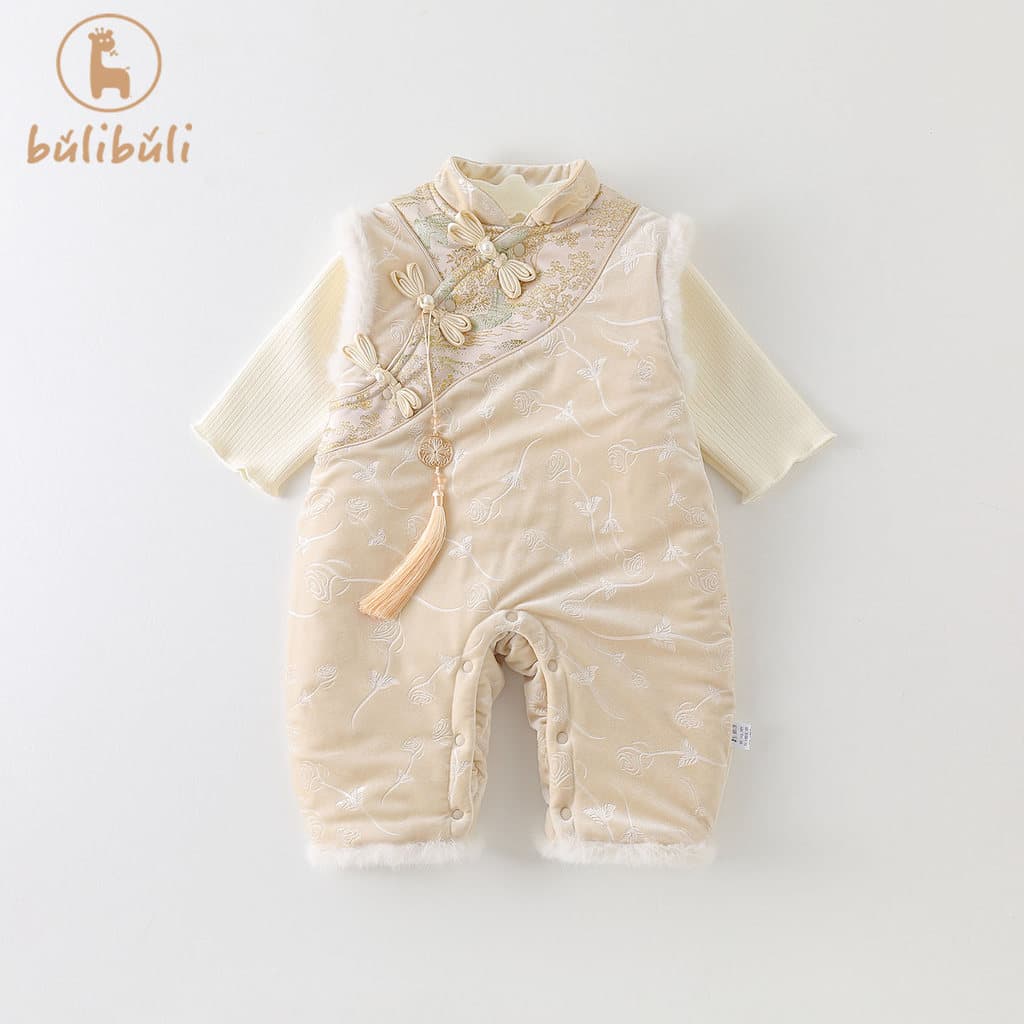 Estilo nacional roupas de bebê outono inverno roupas do bebê menina forro de lã macacão moletom outono inverno roupas da