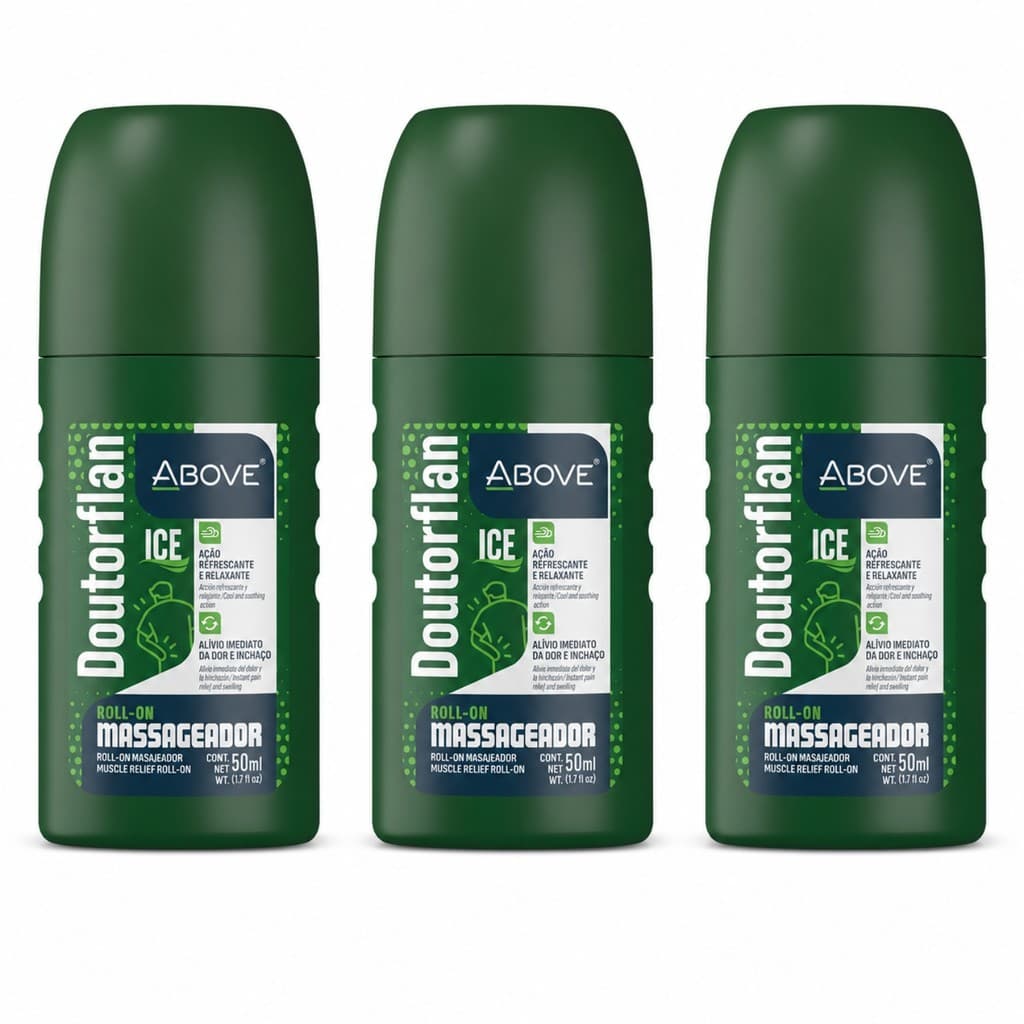 Kit 3 Roll-on Massageadores Above Ice 50ml Ação Refrescante Relaxamento Muscular Pós-Treino Massagem Corporal Portátil