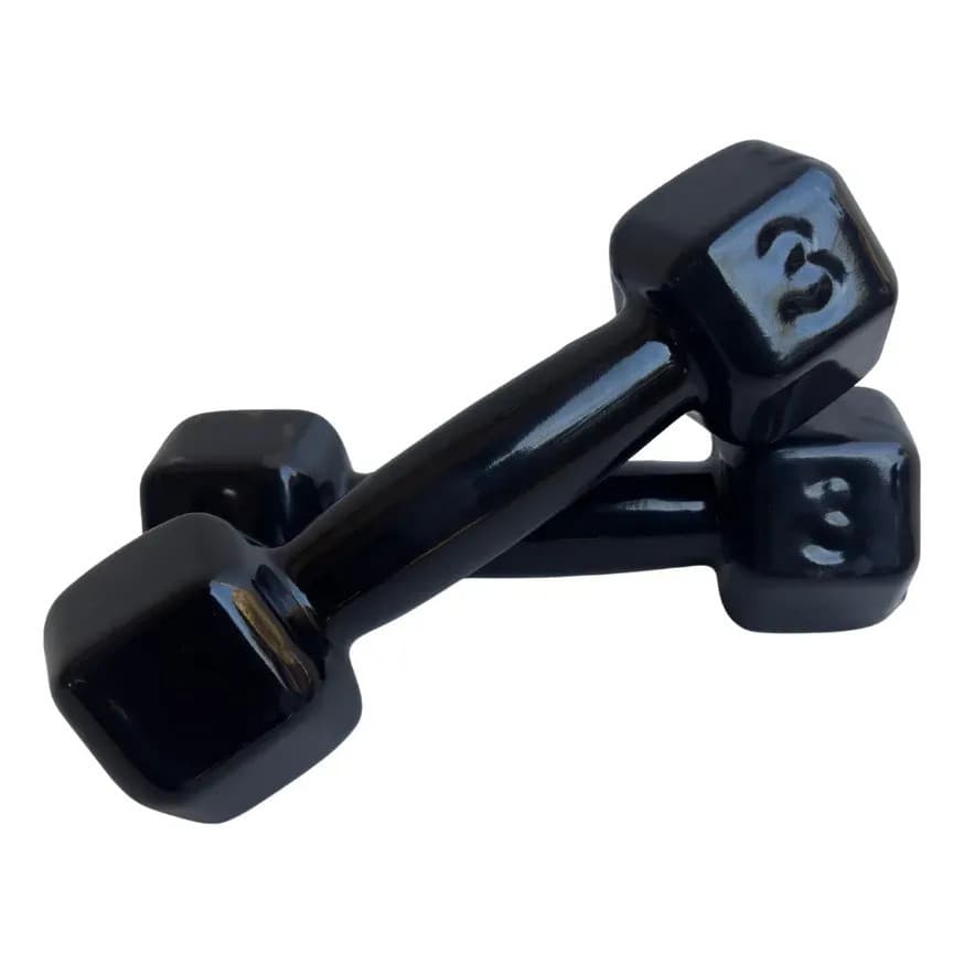 Kit 2 Halteres de 3 kg (Par 3kg) Emborrachado com Borracha para Treino e Academia Preto 2 Pesos Academia Fitness Treino 