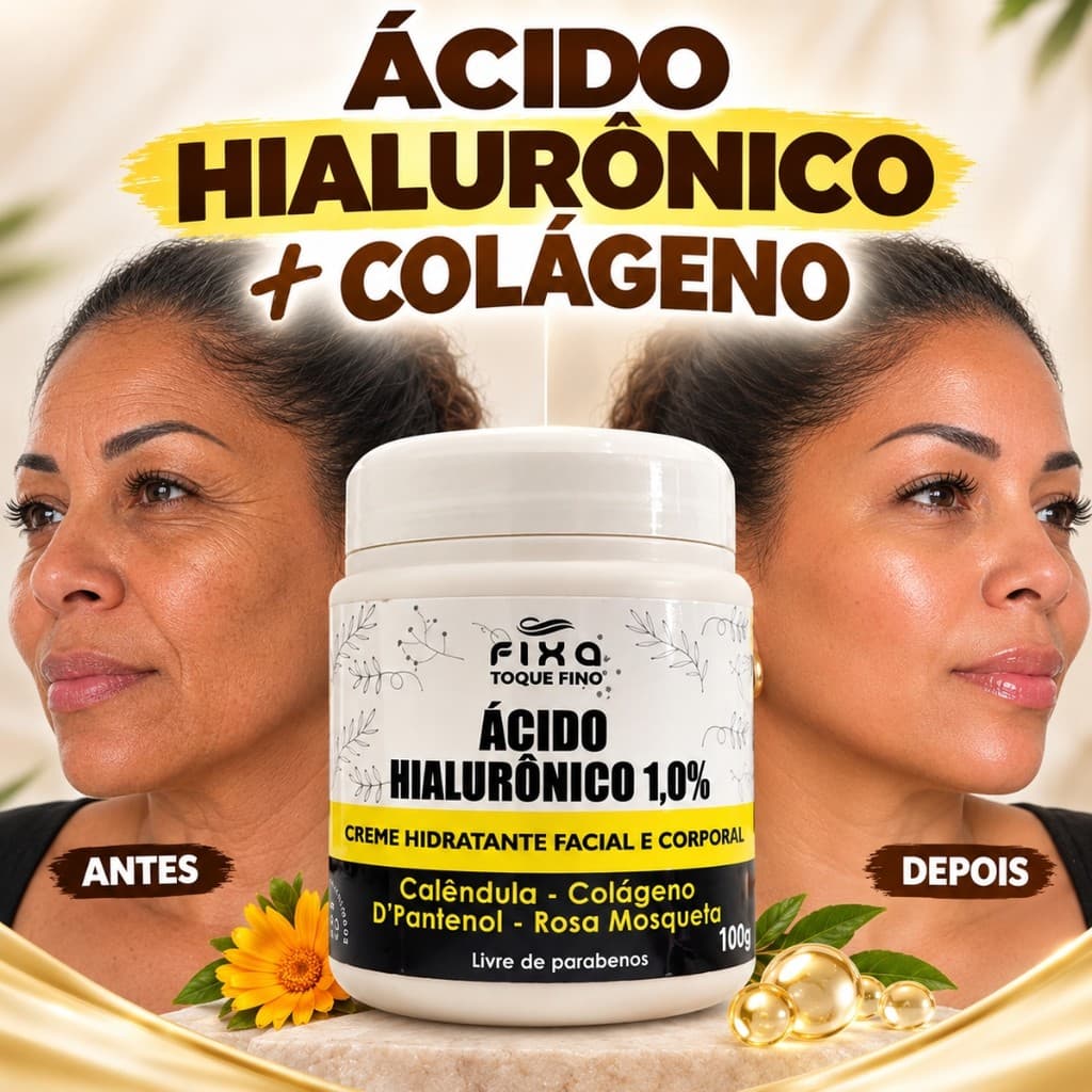 Creme Facial e Corporal Reduz Rugas Linhas de Expressão Flacidez  Com Acido Hialurônico + Colágeno 120g