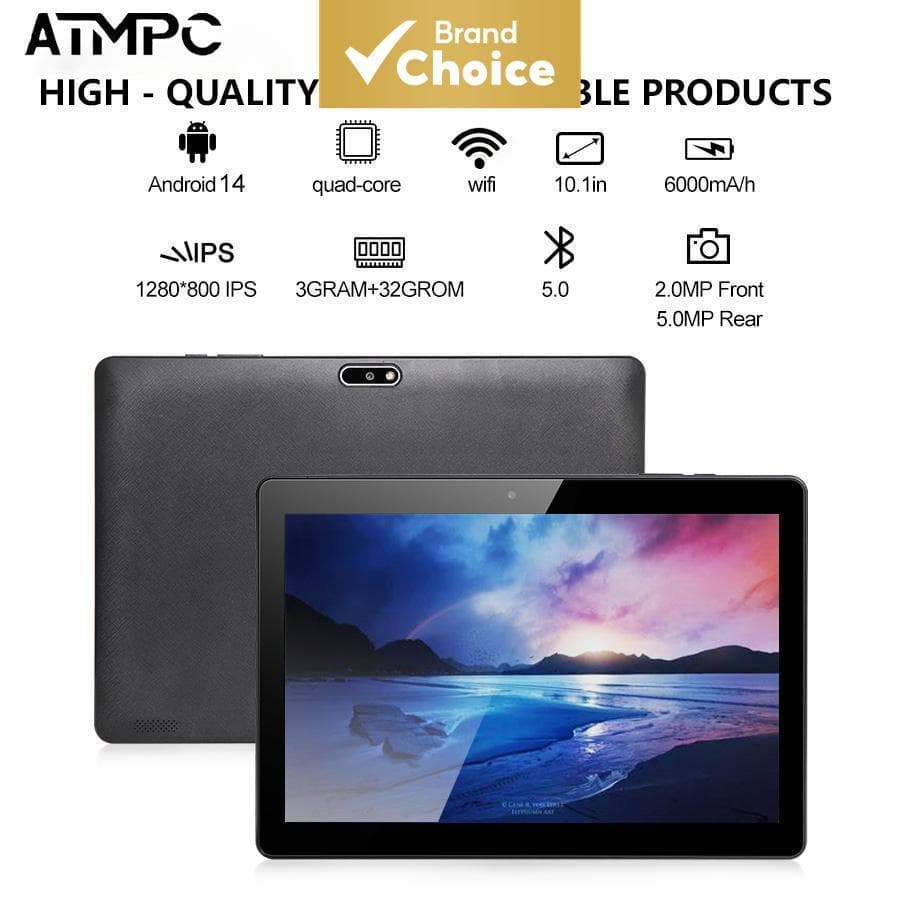 Tablets Android 14 de 10,1 polegadas, armazenamento de 32 GB, 3 GB de RAM, tela IPS 1280×800, processador quad-core,