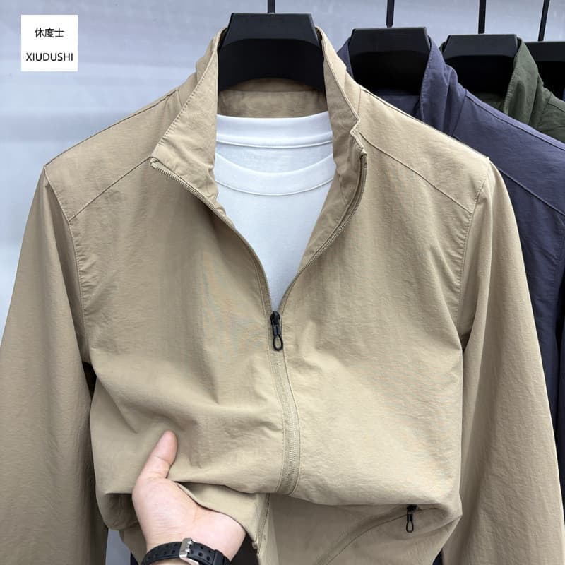 Jaqueta de gola masculina primavera outono Casual novo estilo zíper jaqueta fina à prova de vento topo masculino