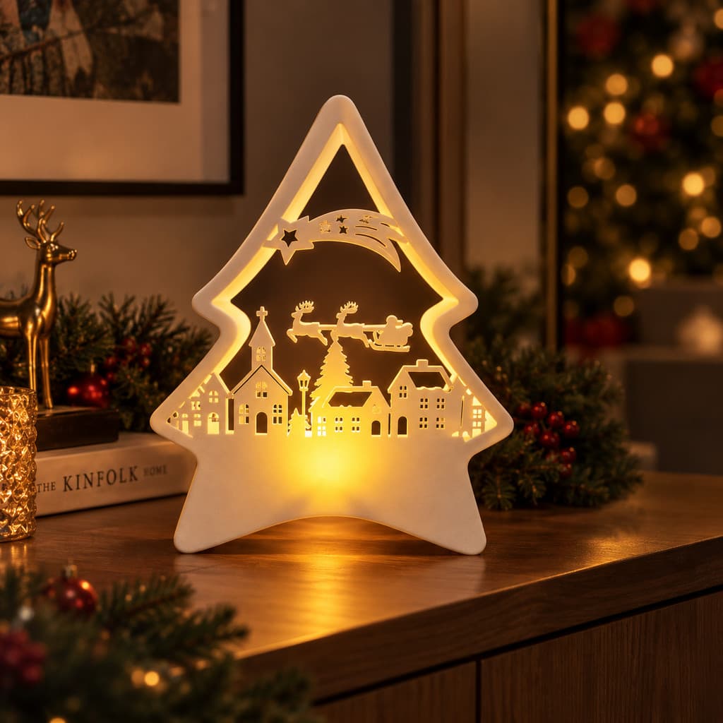 Árvore de Natal com Luz LED Decoração Natalina Enfeite de Mesa Luminária Decorativa Natal