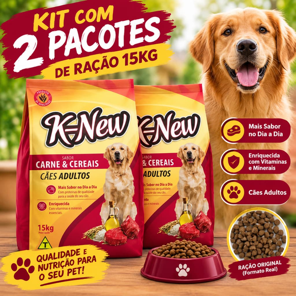 KIT 2 RAÇÃO CACHORRO K-NEW CARNE 15KG ( APENAS 1 POR PEDIDO )