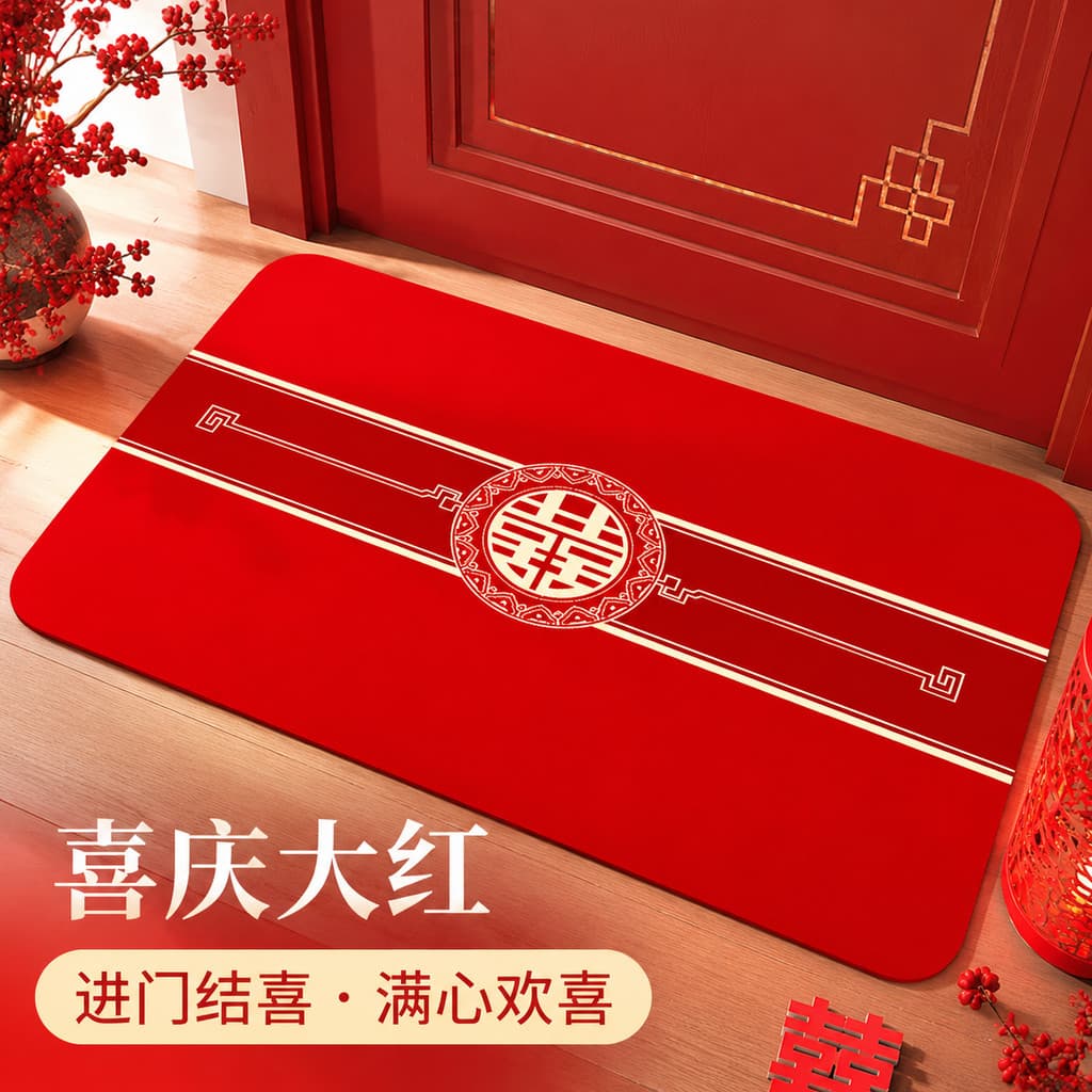 Sala de casamento casa vermelho personagem feliz tapete antiderrapante pé tapete porta entrada decoração festiva