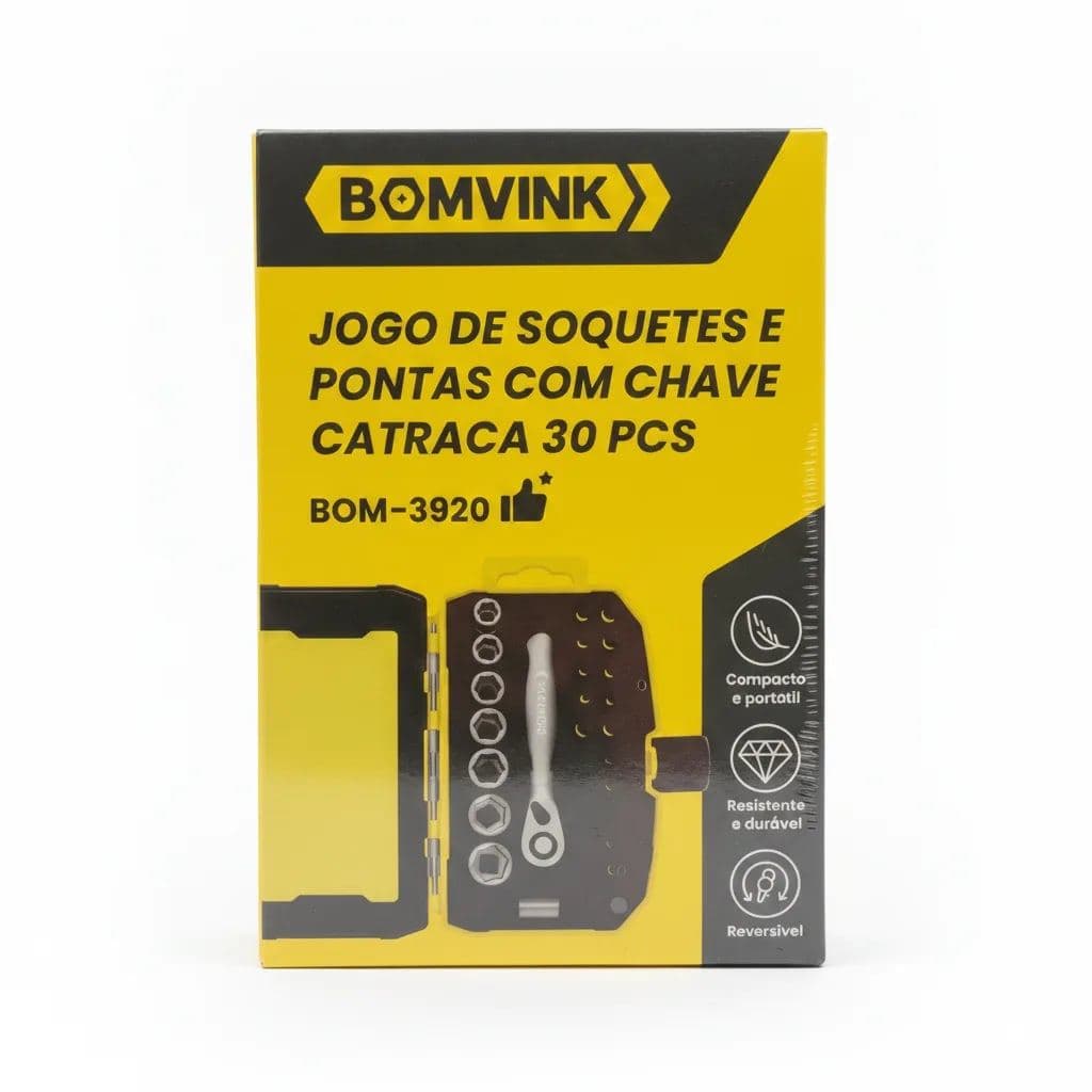 JOGO DE SOQUETES E PONTAS COM CHAVES CATRACA 30pcs