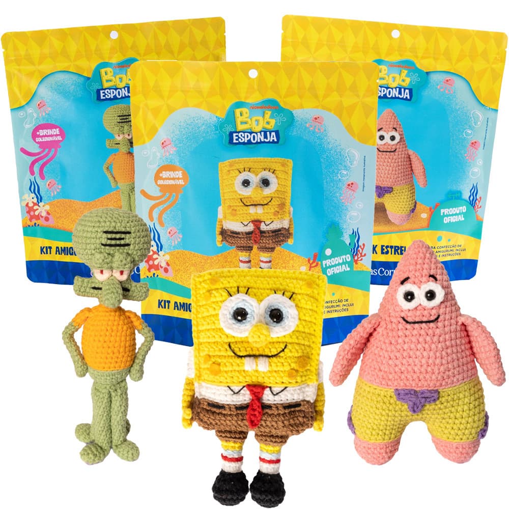 Boneco de Crochê Kit Amigurumi Bob Esponja Original - Linhas Correntes