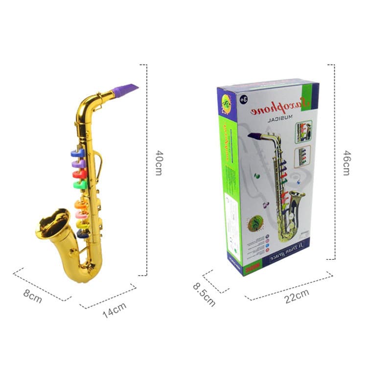 Saxofone de oito tons simulado para crianças, instrumento de brinquedo com acabamento em metal, brinquedo educativo para