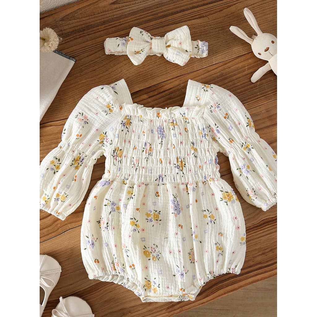 Versão coreana roupas de bebê primavera roupas de manga comprida princesa Floral macacão triângulo macacão bebê menina m
