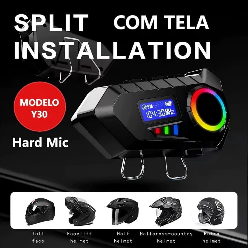 Fone De Ouvido Y30 Sem Fio Bluetooth 5.4 Para Capacete De Motocicleta Fones Com Redução De Ruído IPX6 À Prova D'água