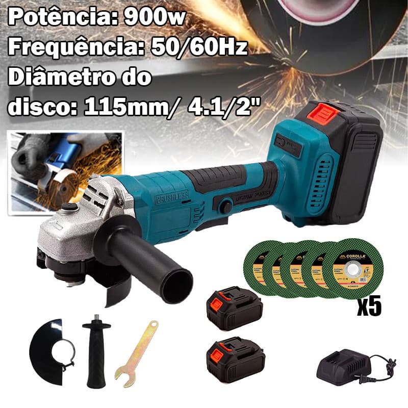 21V Esmerilhadeira Lixadeira Angular 4 1/2"  sem fio 115 mm