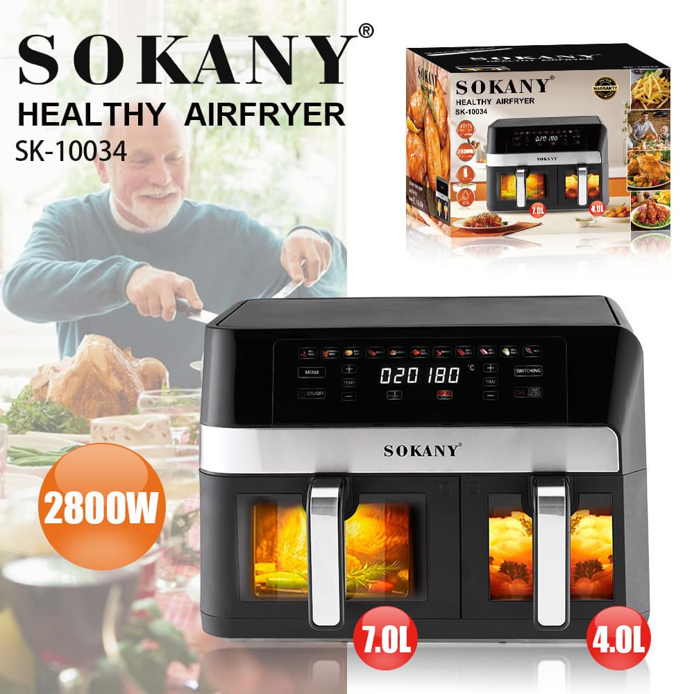 Comércio exterior SOKANY10034 Fritadeira de ar saudável sem óleo Fritadeira dupla 11L Fritadeira elétrica com tela sensí