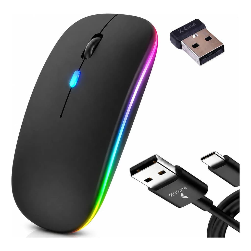 Mouse Sem Fio Recarregável Bluetooth E Usb 2.4g Rgb Led Note Desktop Jogos Gamer