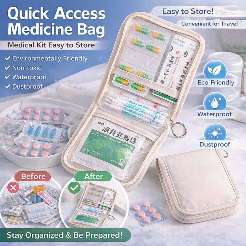 [Compacto e Prático] [Travel Essentials] Bolsa de Primeiros Socorros/Organizador de Medicamentos/Kit Portátil