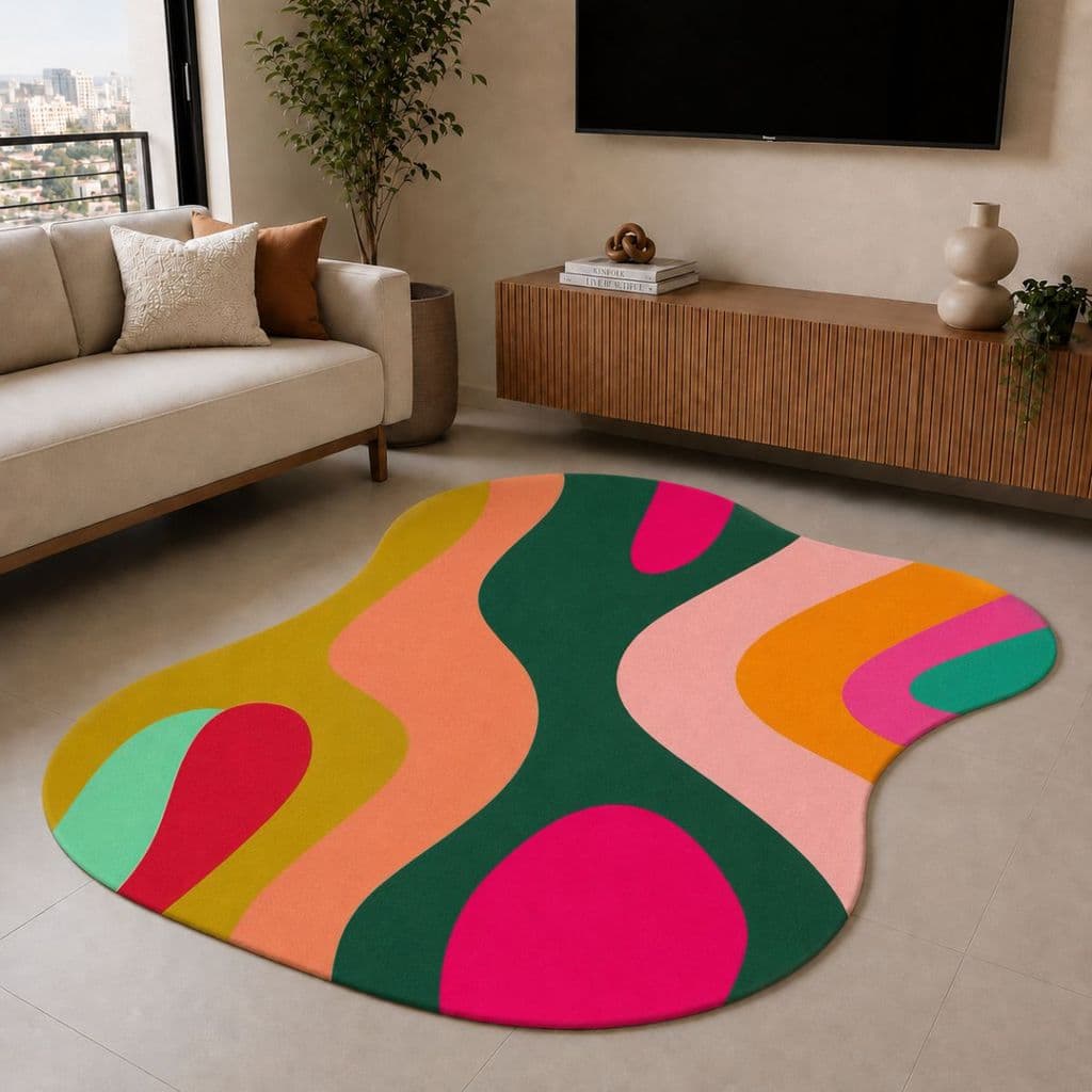 Tapete Orgânico Decorativo 117x67cm Antiderrapante para Sala e Quarto 032