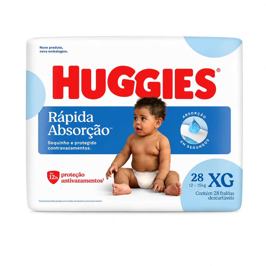 FRALDA HUGGIES RÁPIDA ABSORÇÃO TAM. XG 28 UN + ENVIO RÁPIDO