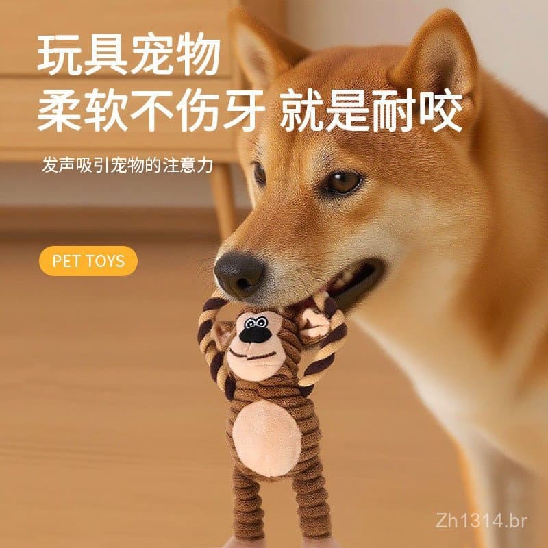 Brinquedo para cães: brinquedo sonoro de pelúcia com nós para mastigar, urso azul e macaco, brinquedo educativo durável 
