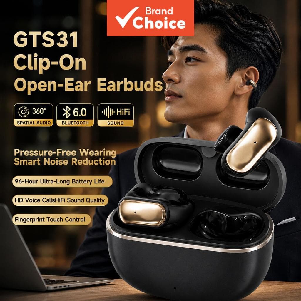 GTS31 Fones De Ouvido Com Clipe Bluetooth 6.0 96H Bateria HiFi Áudio Cancelamento De Ruído Ajuste Confortável Fone Tipo 