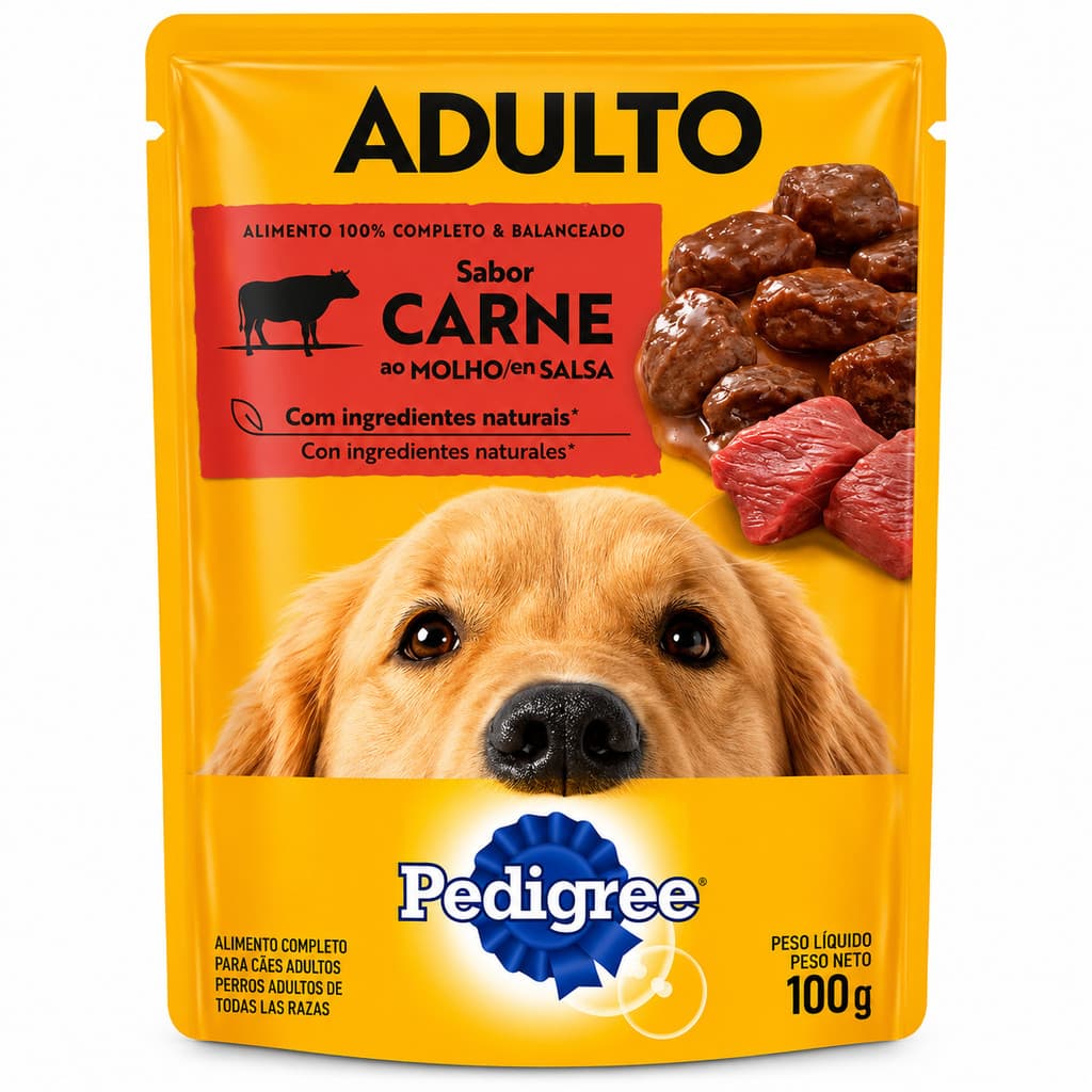 Ração Pedigree Sachê Carne ao Molho 100g Comida para Cachorro Cães Adultos