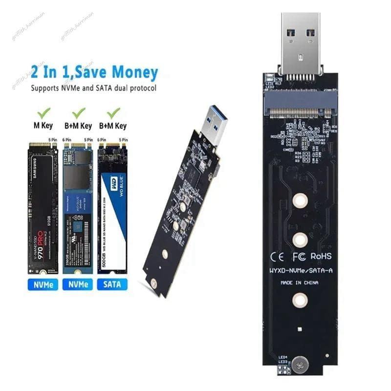 BRS1'M . Adaptador 2 SATA NVMe SSD Para USB 3.1 , Placa Conversora Externa PCI-E-Gen 2 PCIe Tipo A