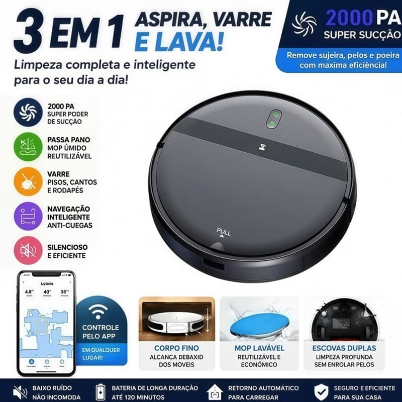 Aspirador Automático Inteligente Ideal para Casa com Sensores Anti queda AIRER.BR