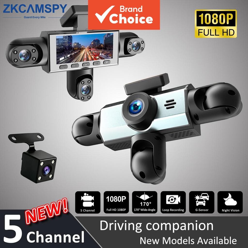 WIFI 1080p Dashcam 5 Canais 360 ° Dvr Com Câmera De Visão Traseira Monitor De Estacionamento 24h Para Carro