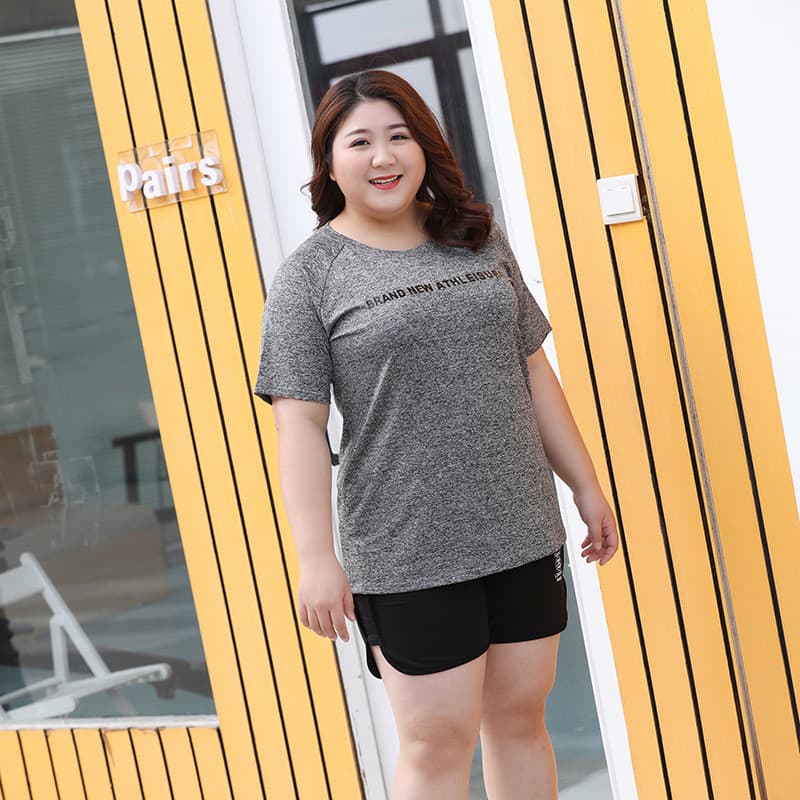 Tamanho grande roupas de Yoga camiseta feminina gordura MM manga curta esportes roupas de Fitness 100kg verão correndo r