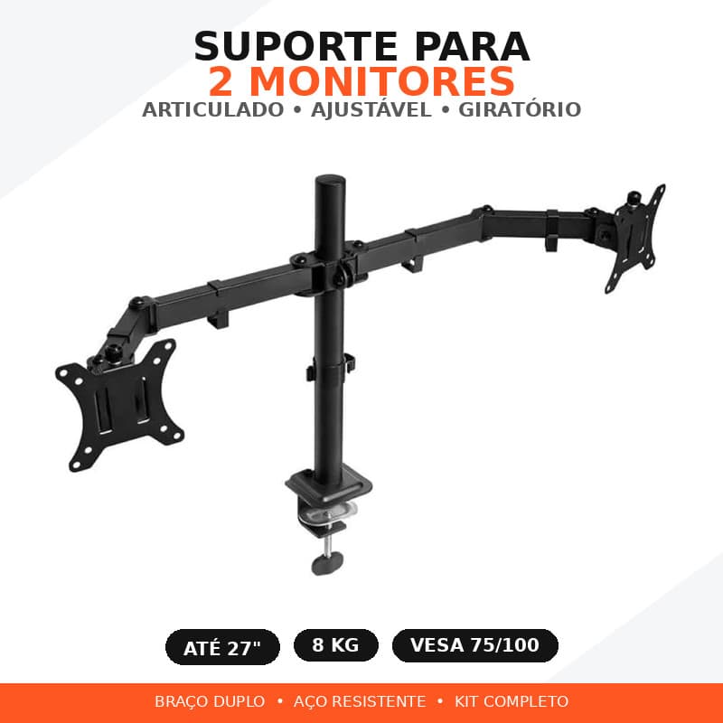 Suporte 2 Monitores Articulado Mesa Braço Duplo Ajustável Giratório Grampo Suporte Monitor Home Office Escritório Gamer