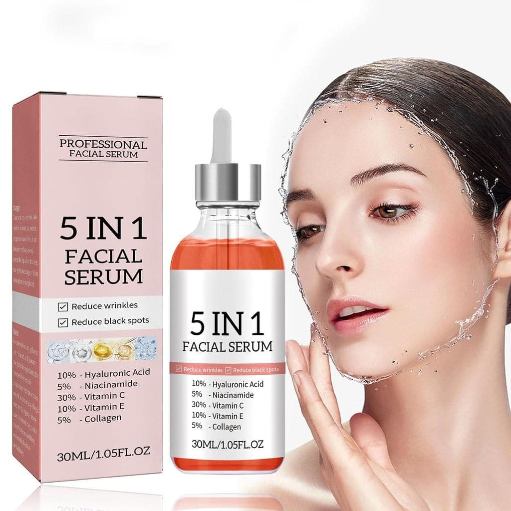 Sérum Facial de Vitamina C, Sérum Antienvelhecimento 5 em 1 com Vitamina C, Vitamina E, Ácido Hialurônico, Colágeno e Ni