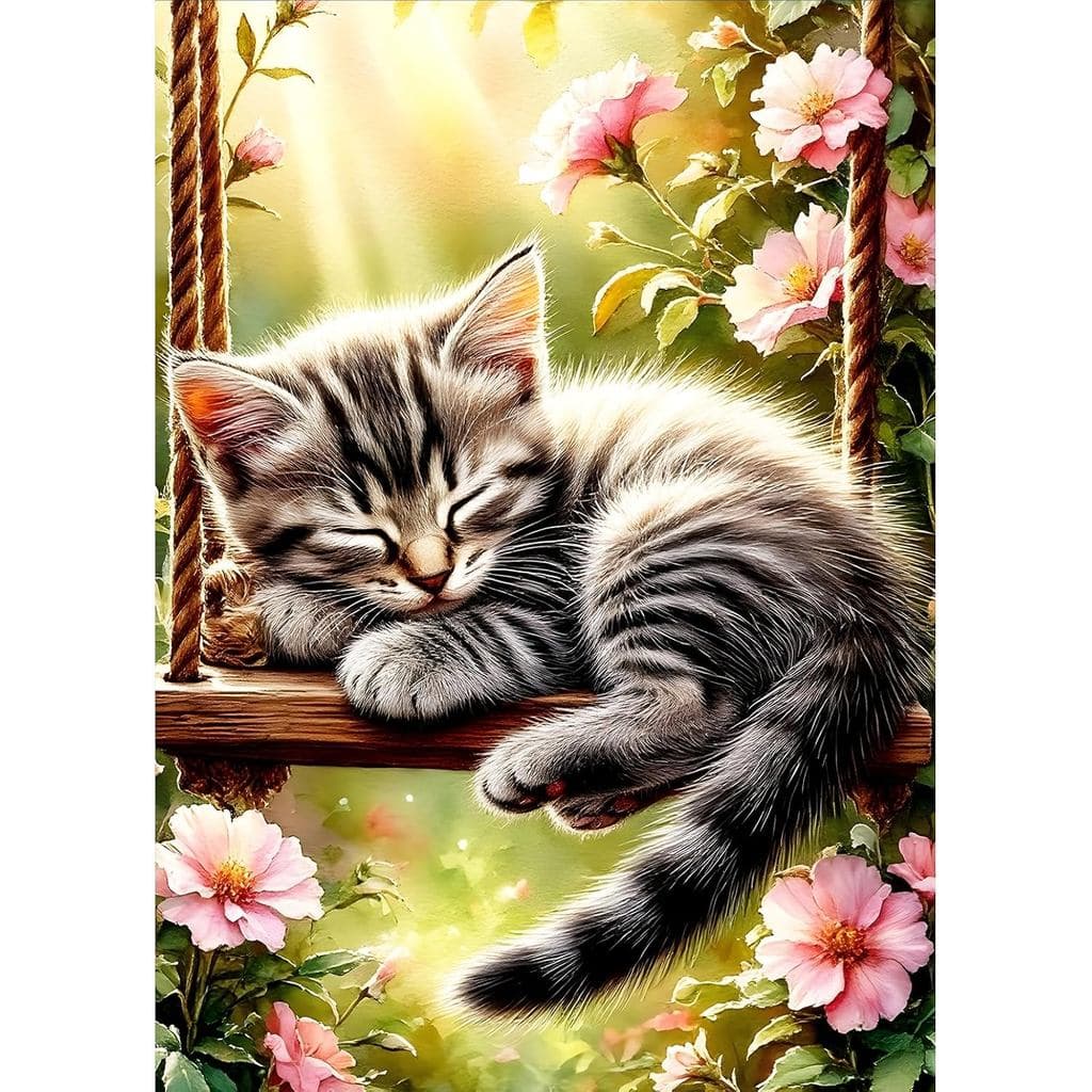 Kits de Pintura em Diamante DPHERO com Gato Balançando para Iniciantes e Adultos, Kits de Arte em Diamante 5D DIY com Ga