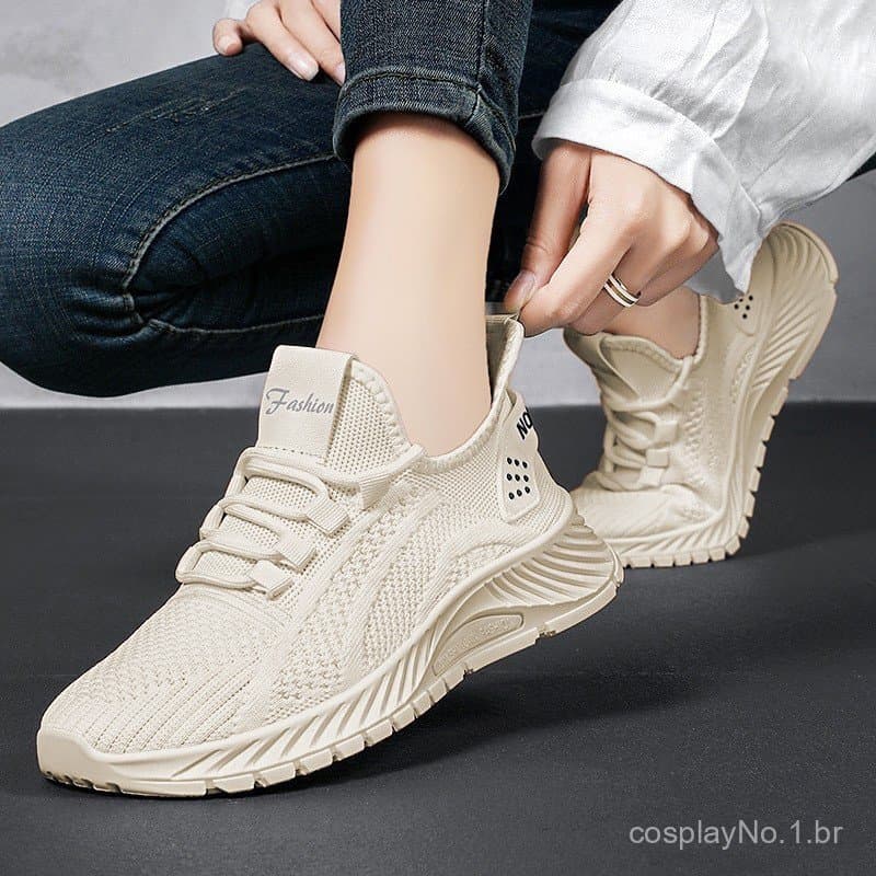 Tênis femininos de cano baixo com cadarço, malha respirável, calçados esportivos elegantes, tênis casuais para todas as 