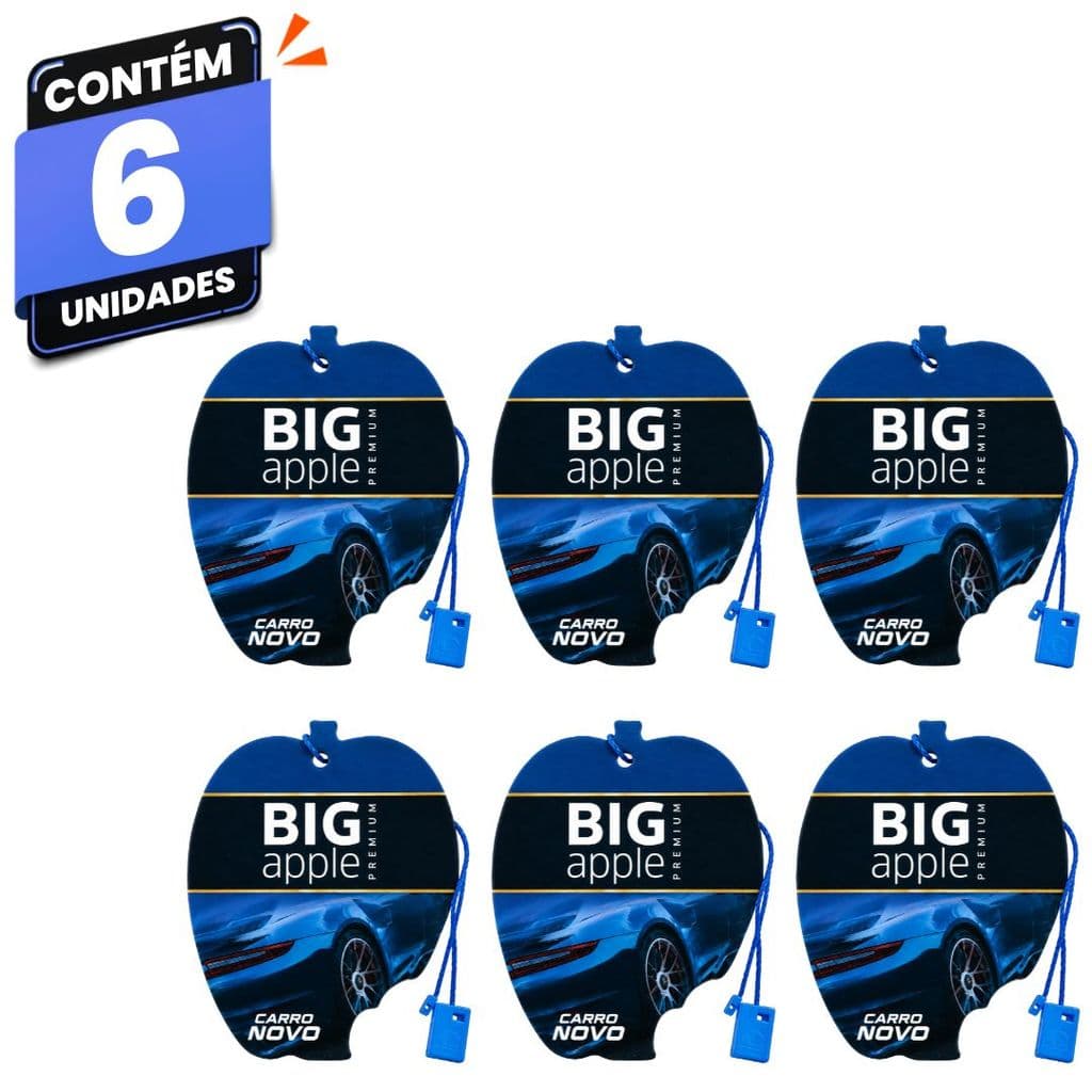 Kit 6 Aromatizantes Premium Para Carro Big Apple Carro Novo Sachê Automotivo Couro Aroma Fresco até 5 Semanas