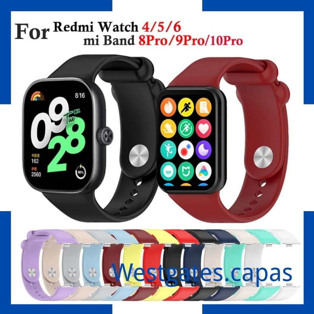 Pulseira Silicone Compatível Redmi Watch 4 5 6 Mi Band 8 Pro 9/10 Pro Esporte Impermeável Resistente ao Suor Ajustável