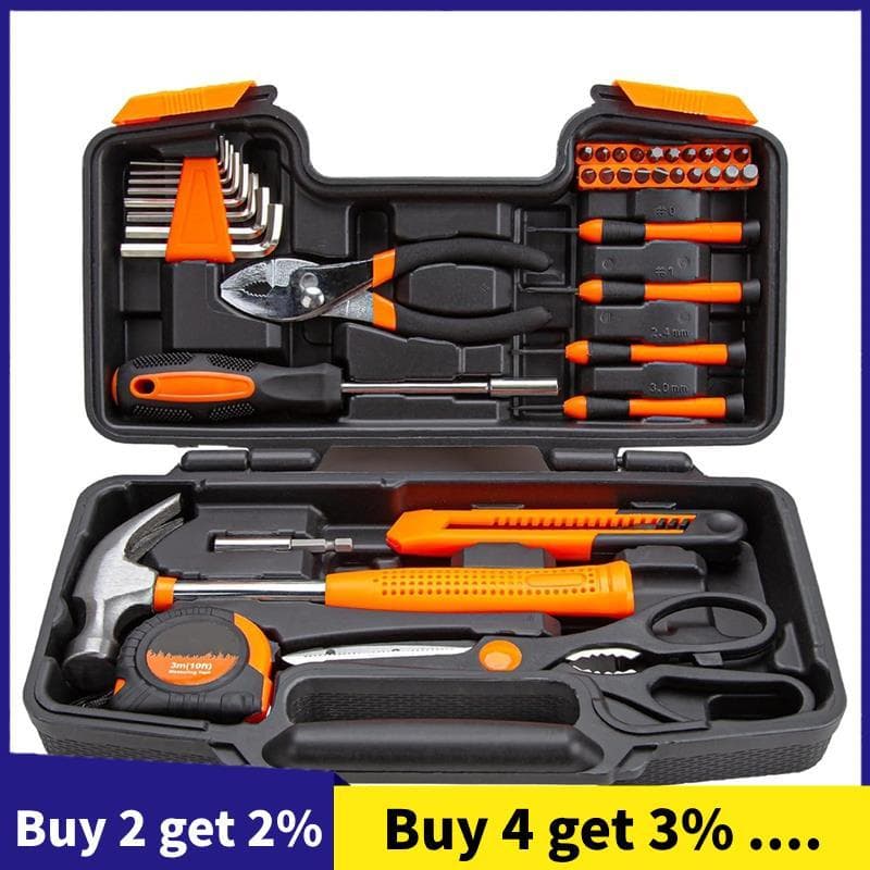 Conjunto De Ferramentas De 39 Peças Kit Universal De Artesanato Doméstico Com Caixa Plástico De Armazenamento Laranja