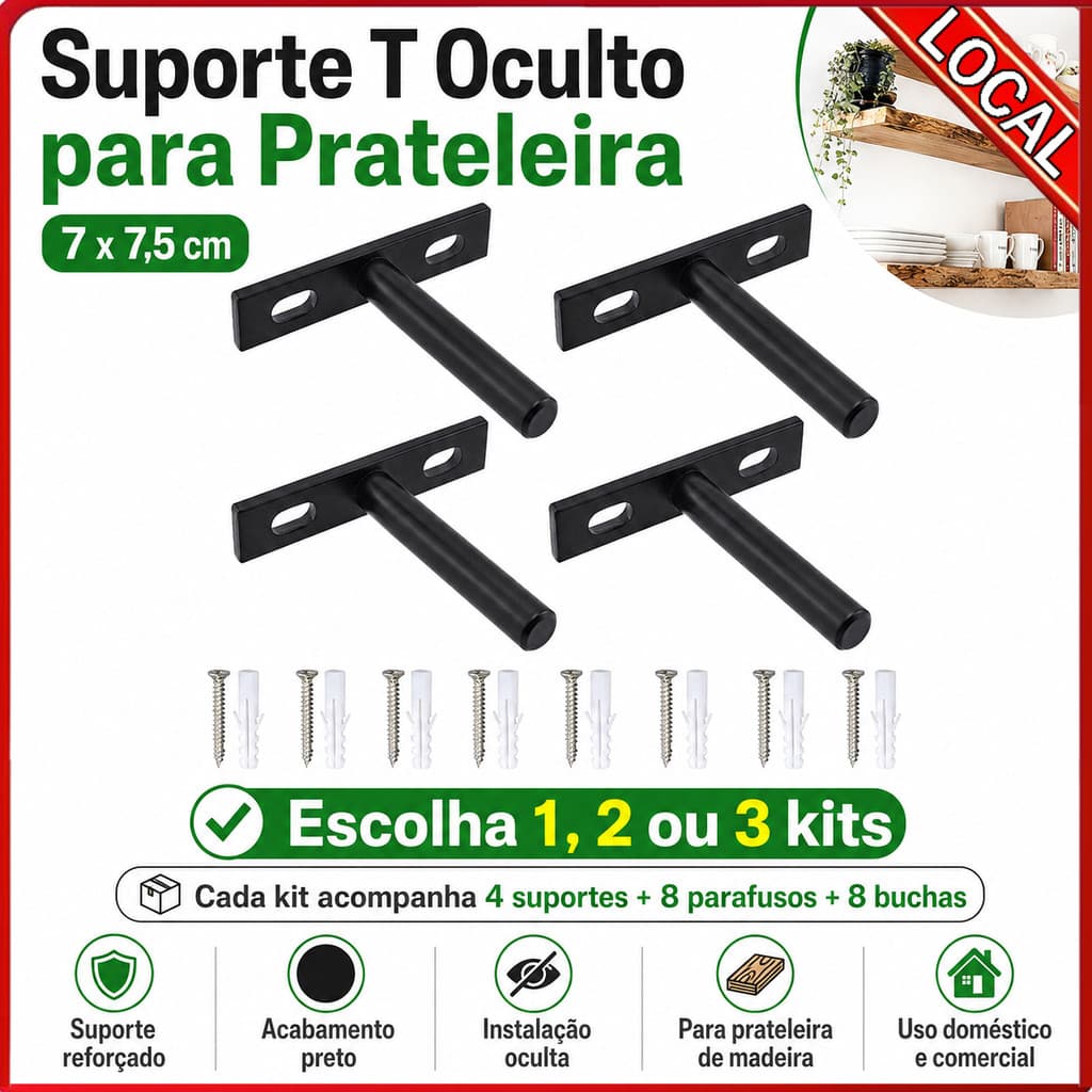 Suporte laminado oculto conjunto de 4 peças suporte fixo de prateleira de parede