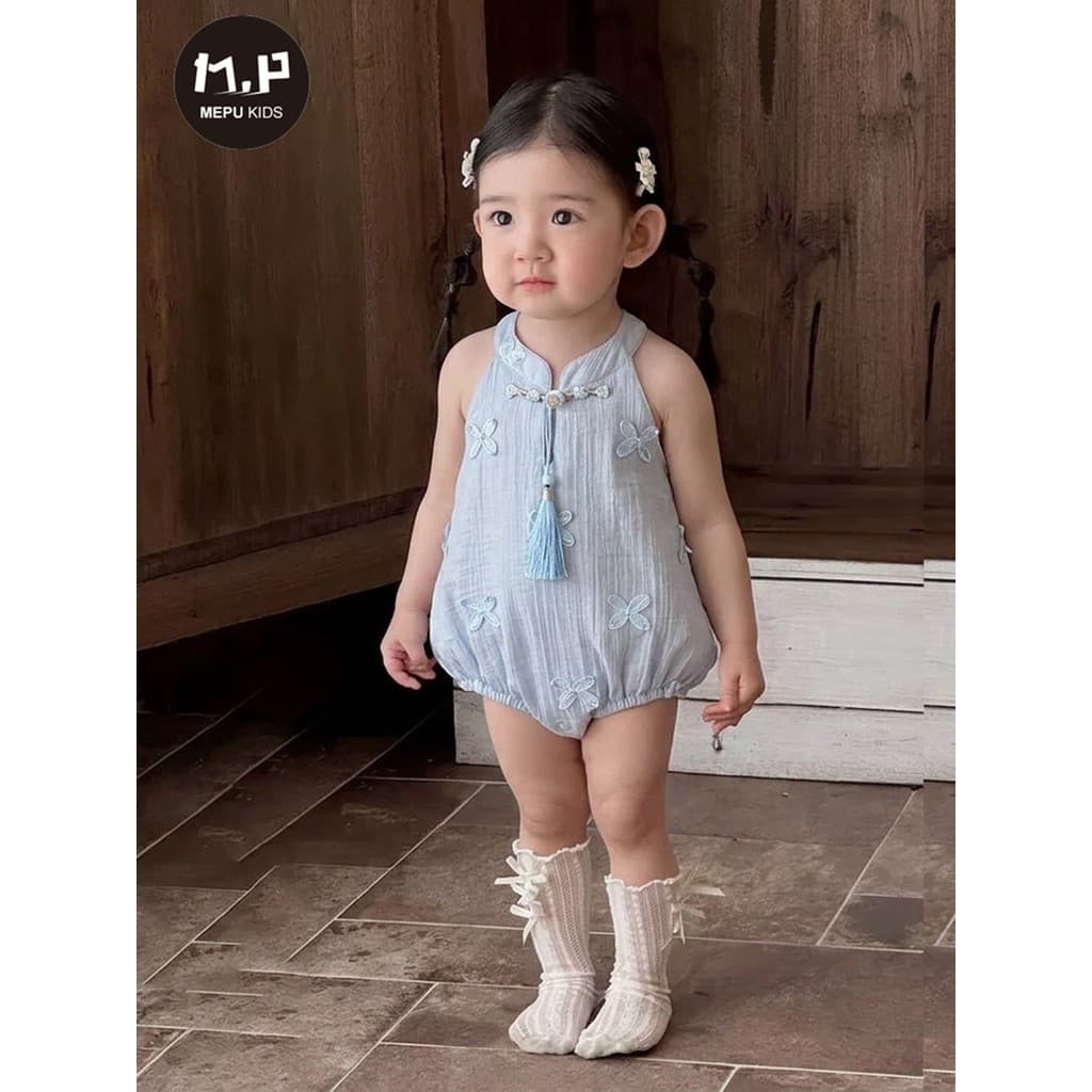 Bebê bebê verão bebê menina roupas de verão roupas finas cem dias de idade estilo chinês Hanfu triângulo escalada