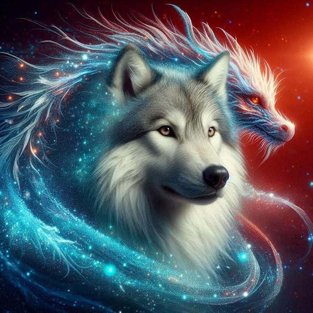 5D diy diamante completo redondo pintura diamante-Kit de pintura diamante lobo e dragão mosaico lona diy arte da parede,