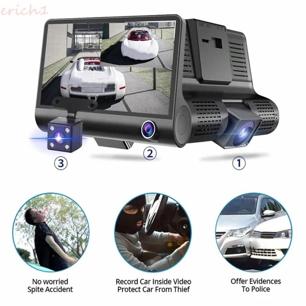 ERICH1 Tacógrafo De Condução De Carro , Gravador HD Grande Angular Frontal Traseira Interna , Gravação Simultânea