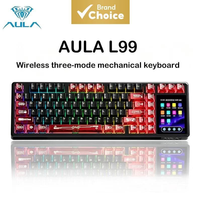 Teclado Mecânico Inteligente Tri-Modo AULA L99, Troca a Quente, Keycaps PBT, Teclado Wireless 8000mAh, Ideal para Jogos