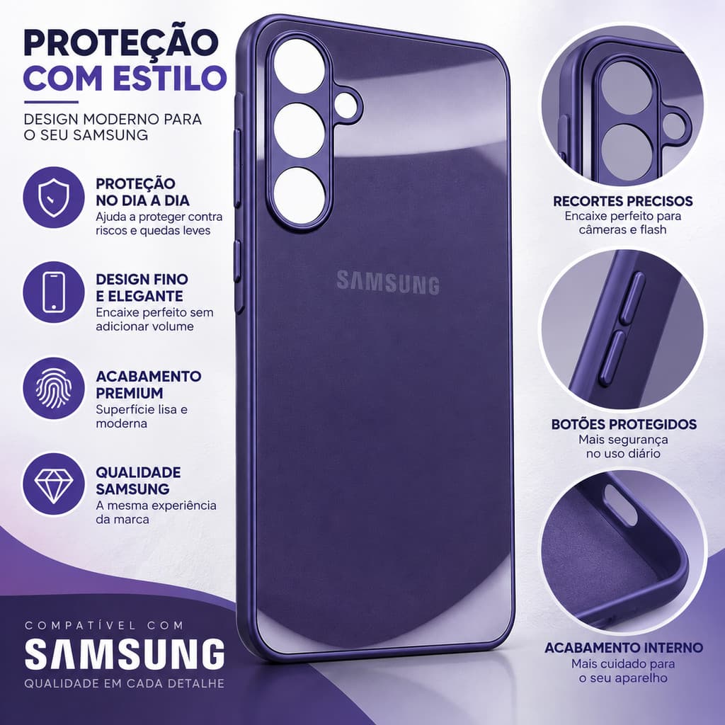 Capinha Samsung A14 Acrilico Roxo Case Resistente Nova Celular Celulares Nova Premium Chique