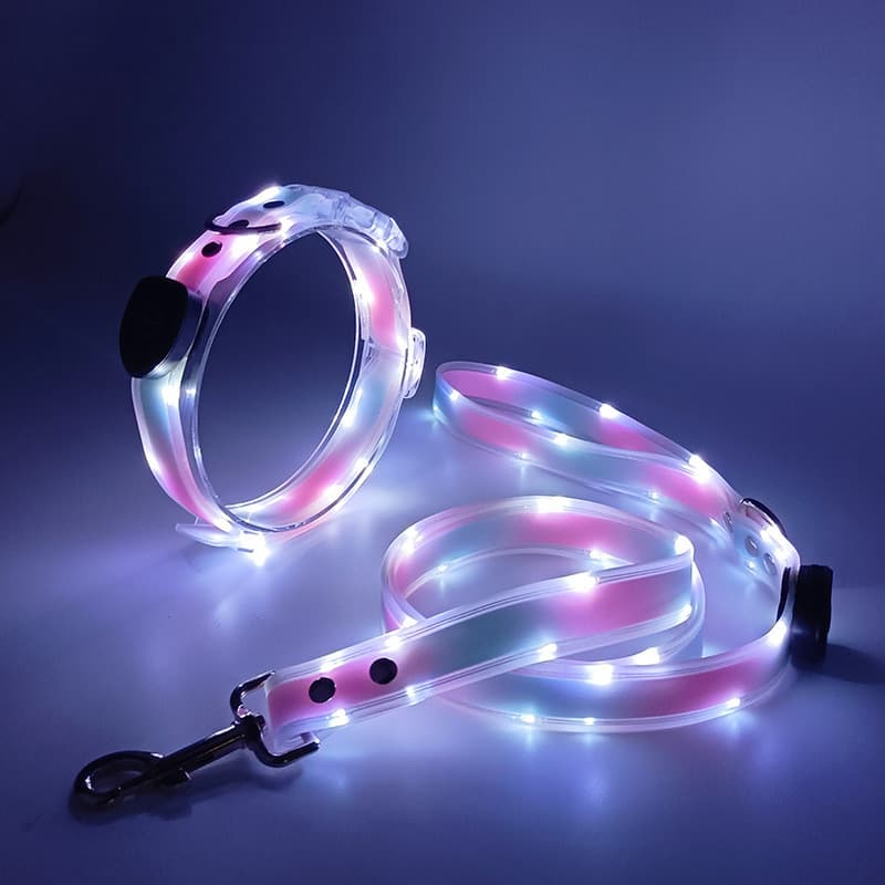 Conjunto de coleira e guia para cães com luzes LED, coleira luminosa para animais de estimação, guia para passear com o 