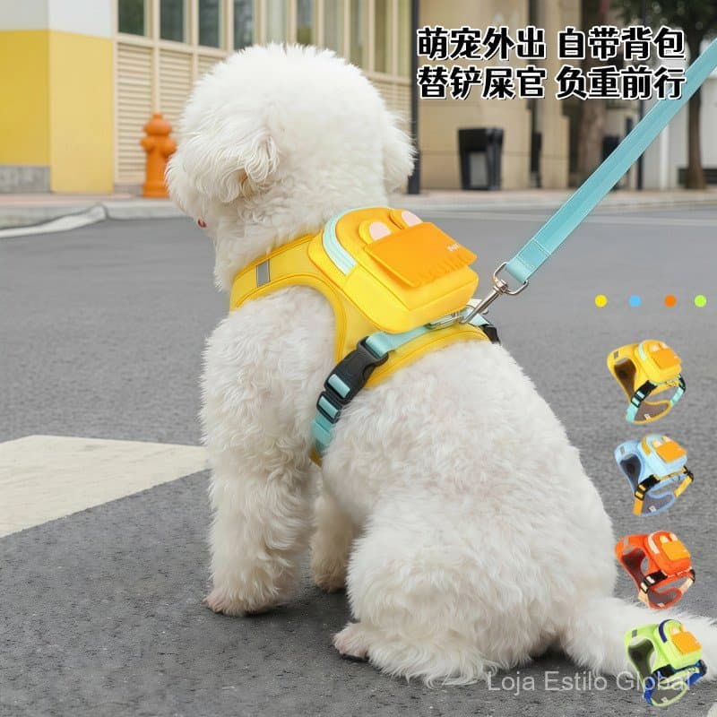Colete e mochila para cães, coleira de passeio para cães de porte médio e pequeno, anti-fuga, coleira e guia para animai