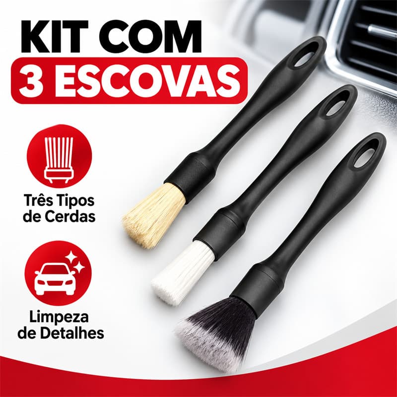 Kit de 3 escovas para limpeza de saídas de ar do ar condicionado do carro, escova de detalhes para limpeza interna, esco