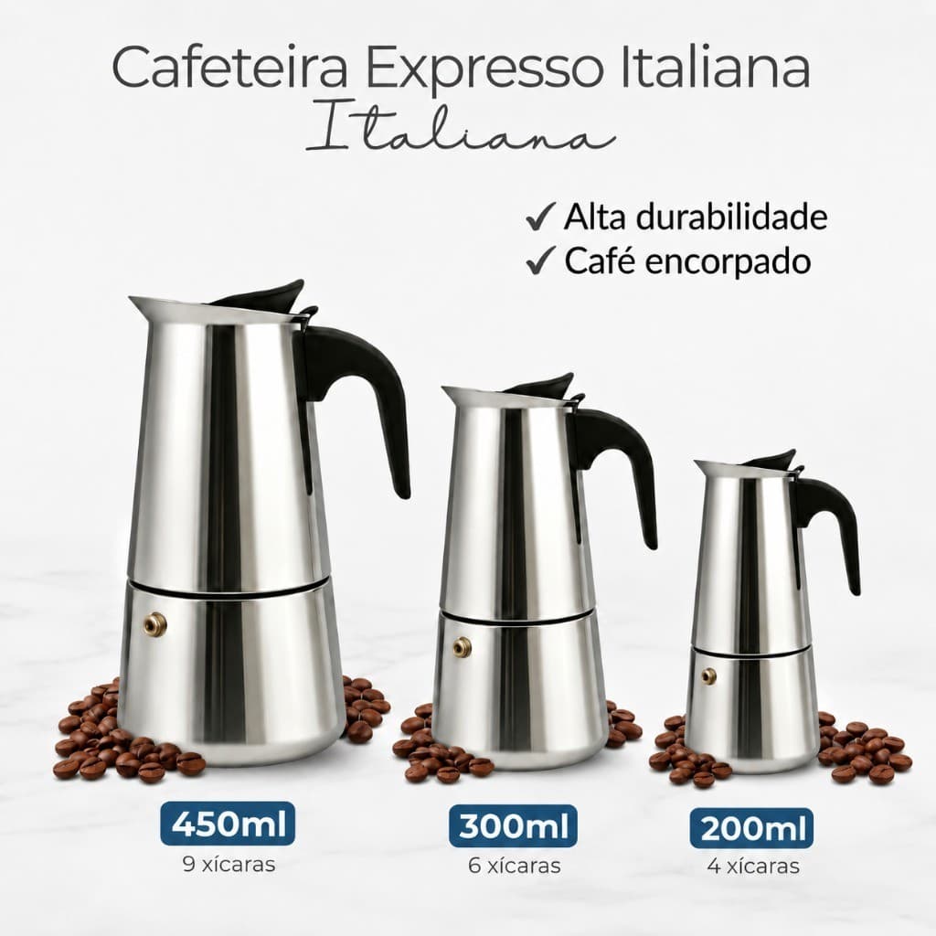 Cafeteira Italiana Moka Inox Café Expresso 200,ml 300ml 450ml