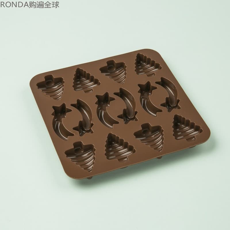 Itália Importado Gamme Gourmet Comet and Tree DIY Baking Molde de Chocolate de Silicone 14 Pcs