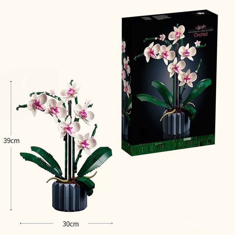 Decoração de mesa com orquídea compatível com Lego 10311, blocos de montar montados, flor preservada, presente de aniver