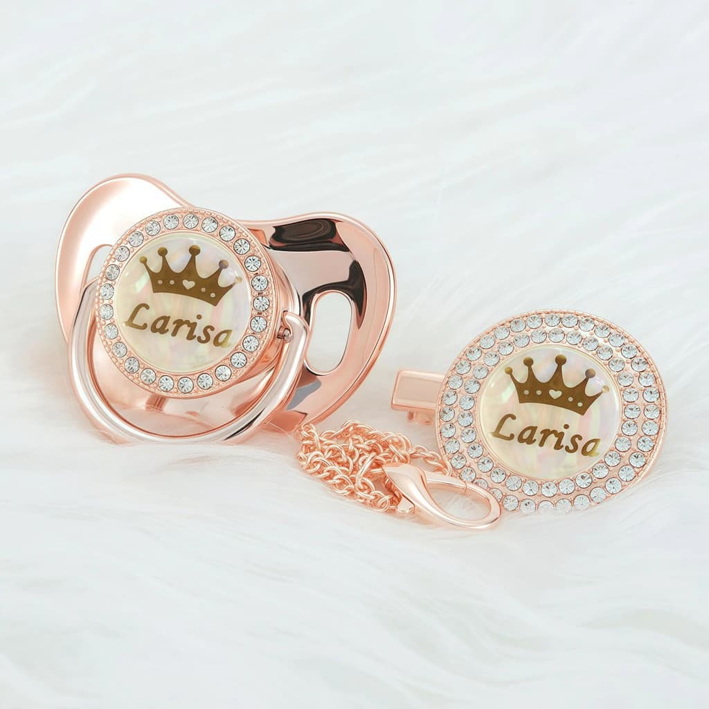 Chupeta Personalizada MIYOCAR com Brilho Dourado e Diamantes, com Clipe, para Recém-Nascidos e Bebês, Chupeta Brilhante 