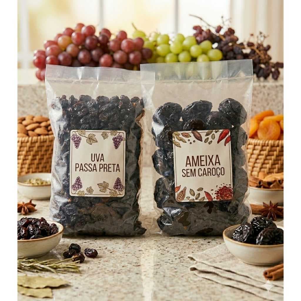 Kit Saudável Uva Passa Preta + Ameixa Sem Caroço 250g - CADA