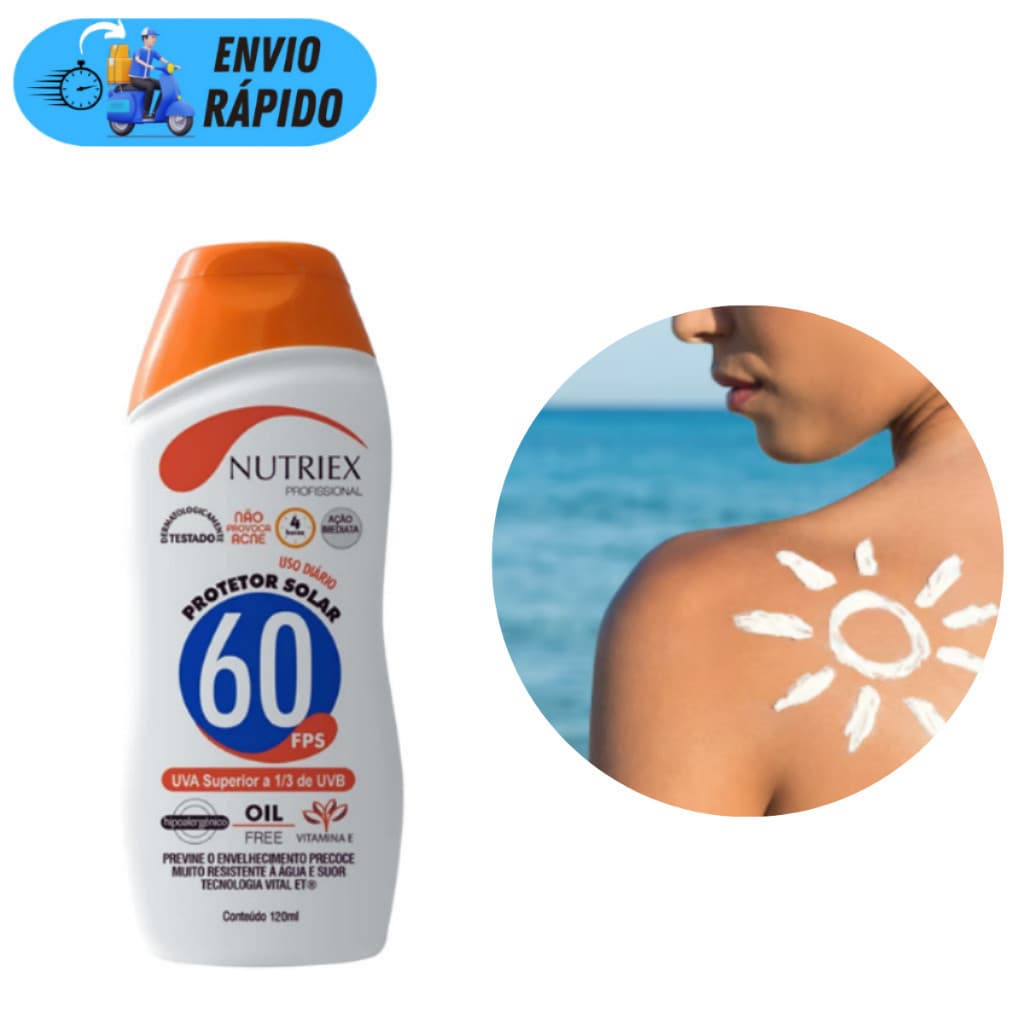 Protetor Solar Facial e Coporal Fps 60 120ml Nutriex UVA UVB Bloqueador Solar Resistente Água e Suor